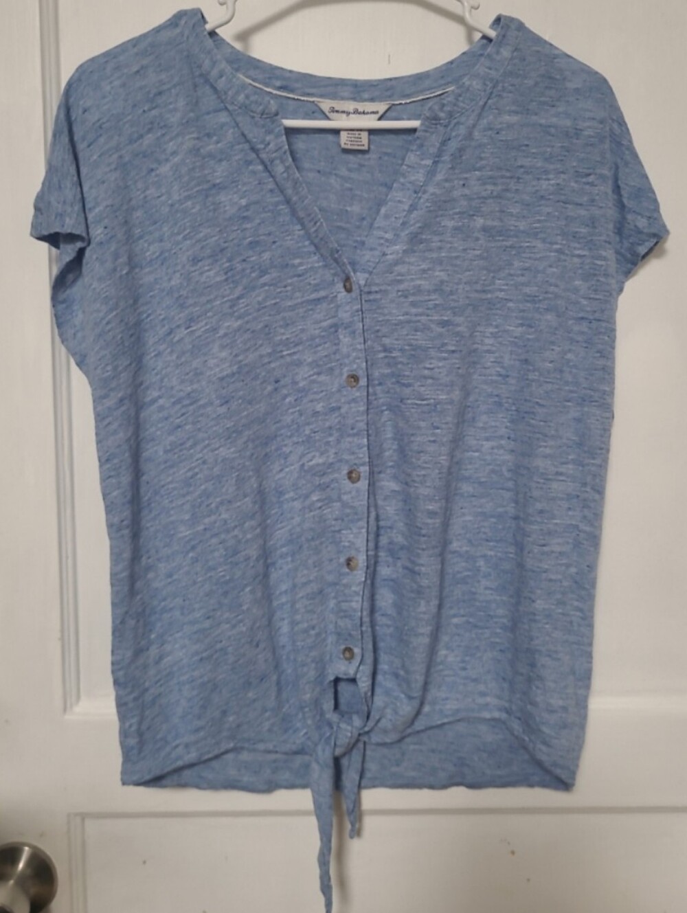 Tommy Bahama Blue  Linen Button-Front Tie BlouseTop XS